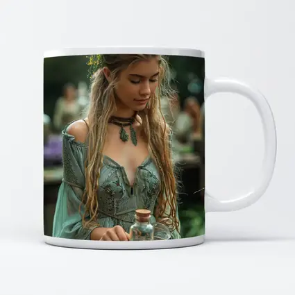 Boho Forest Girl Holding Herb Potion Bottle