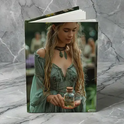 Boho Forest Girl Holding Herb Potion Bottle