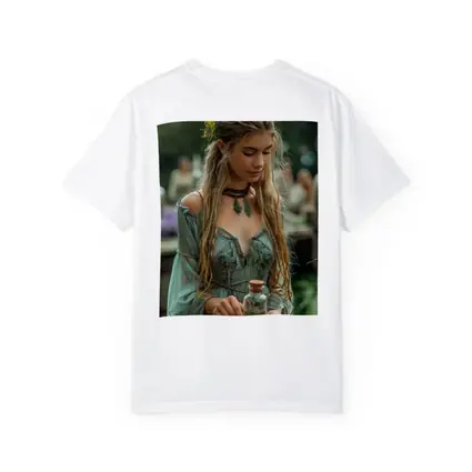 Boho Forest Girl Holding Herb Potion Bottle