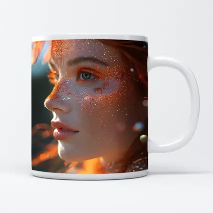 Redhead Woman Glitter Freckles Orange Feathers Portrait