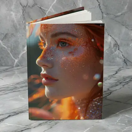 Redhead Woman Glitter Freckles Orange Feathers Portrait