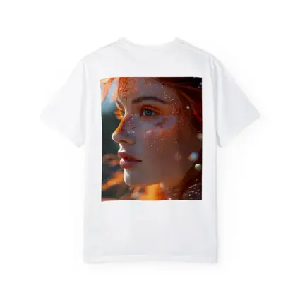 Redhead Woman Glitter Freckles Orange Feathers Portrait