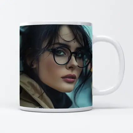 Dark Haired Woman Glasses City Background
