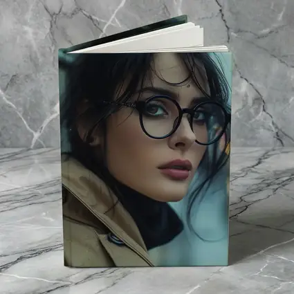 Dark Haired Woman Glasses City Background