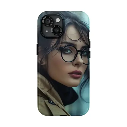 Dark Haired Woman Glasses City Background