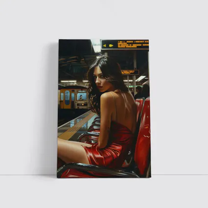 Woman Red Dress Subway Station Platform Art