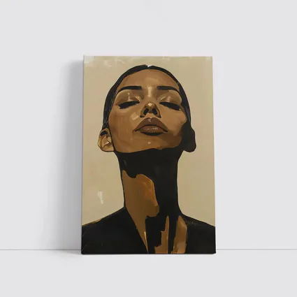 Woman Eyes Closed Beige Abstract Portrait Painting