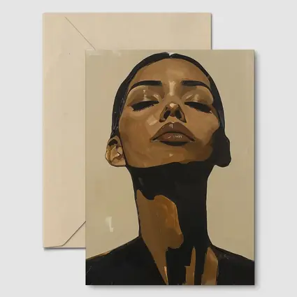 Woman Eyes Closed Beige Abstract Portrait Painting