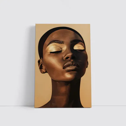 Golden Eyes Black Woman Portrait Beige Background
