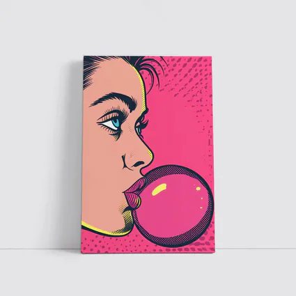Pop Art Woman Blowing Pink Bubble Gum