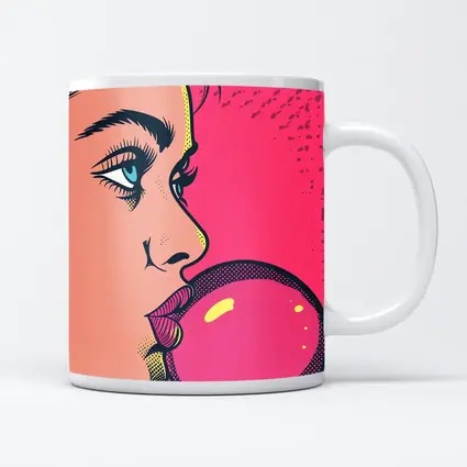 Pop Art Woman Blowing Pink Bubble Gum