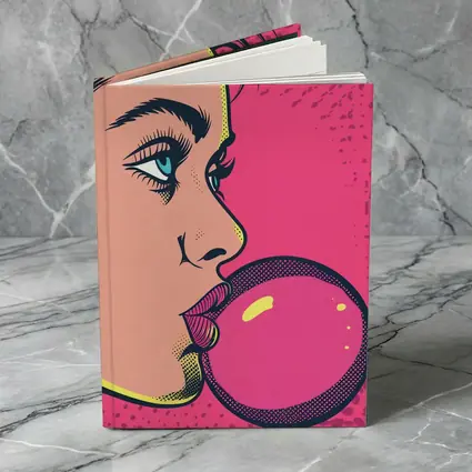 Pop Art Woman Blowing Pink Bubble Gum
