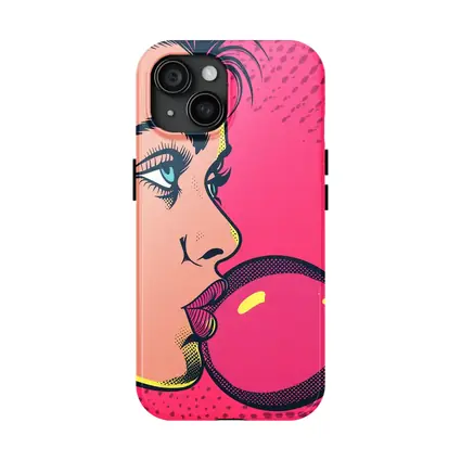 Pop Art Woman Blowing Pink Bubble Gum