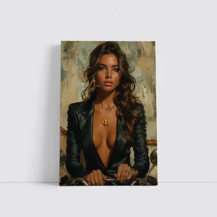 Woman Motorcycle Oil Painting Abstract Background