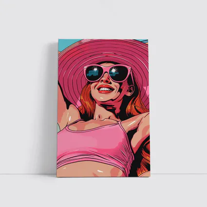 Smiling Woman Pink Hat Sunglasses Pop Art