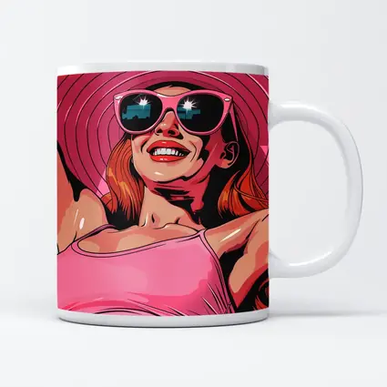 Smiling Woman Pink Hat Sunglasses Pop Art