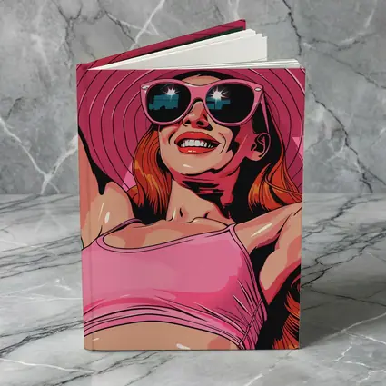 Smiling Woman Pink Hat Sunglasses Pop Art