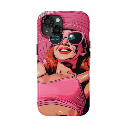 Smiling Woman Pink Hat Sunglasses Pop Art