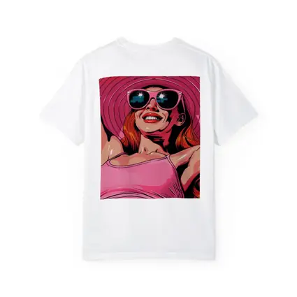 Smiling Woman Pink Hat Sunglasses Pop Art