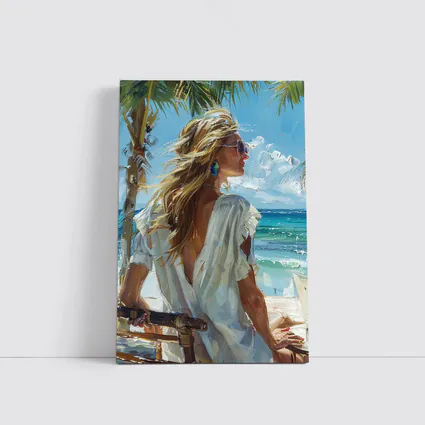 Blonde Woman Oil Painting Tropical Beach