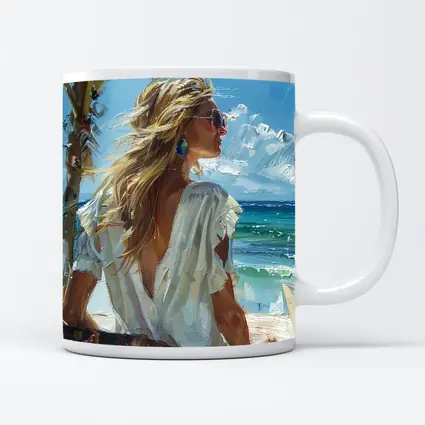 Blonde Woman Oil Painting Tropical Beach