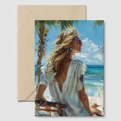 Blonde Woman Oil Painting Tropical Beach