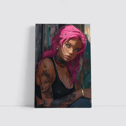 Pink Hair Tattooed Woman Urban Street Art