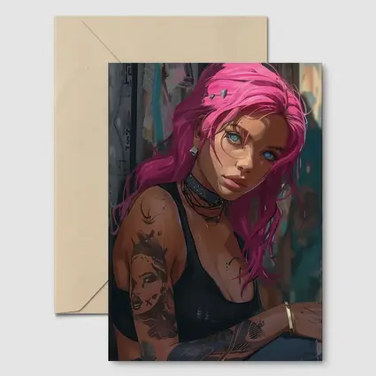 Pink Hair Tattooed Woman Urban Street Art