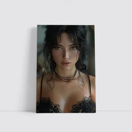 Dark Haired Woman Black Lace Portrait