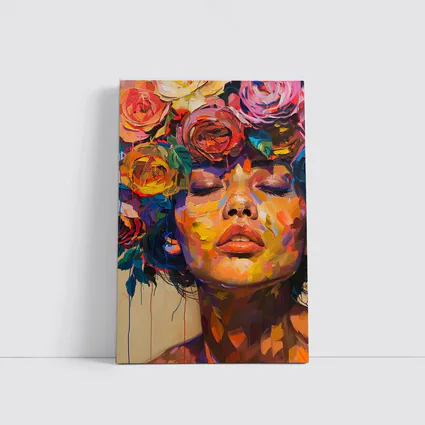 Woman Face Colorful Roses Floral Oil Painting