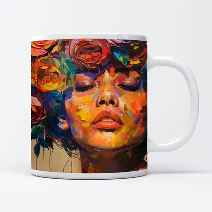 Woman Face Colorful Roses Floral Oil Painting