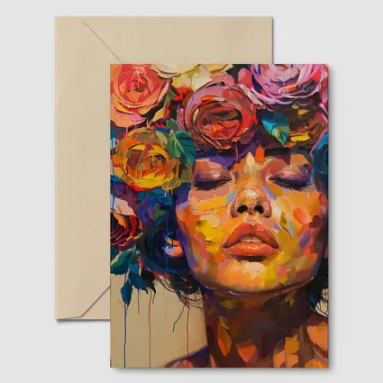Woman Face Colorful Roses Floral Oil Painting