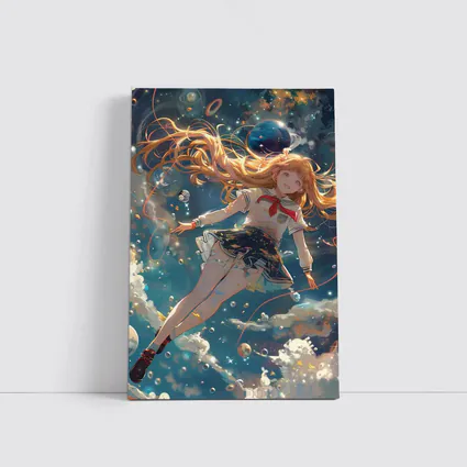Anime Girl Floating in Cosmic Space