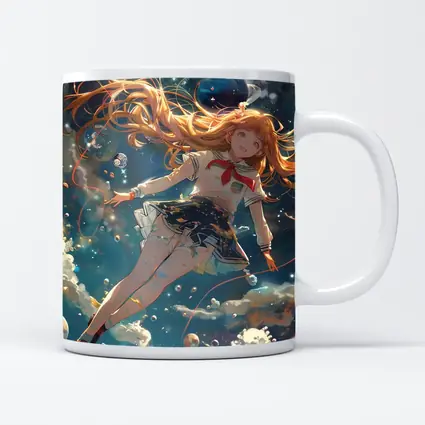Anime Girl Floating in Cosmic Space