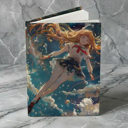 Anime Girl Floating in Cosmic Space
