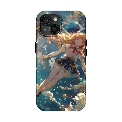 Anime Girl Floating in Cosmic Space