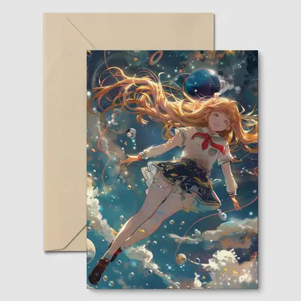 Anime Girl Floating in Cosmic Space
