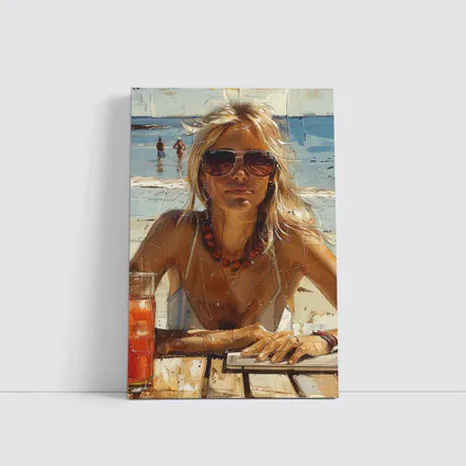 Blonde Woman Beach Summer Oil Painting Art