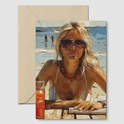 Blonde Woman Beach Summer Oil Painting Art