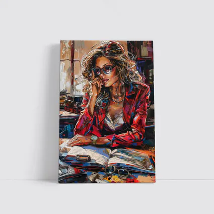 Stylish Woman Reading Books Oil Painting