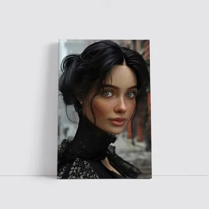 Dark Haired Woman Blue Eyes Urban Street