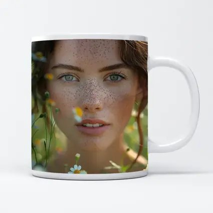 Freckled Woman Portrait Among Daisy Flowers