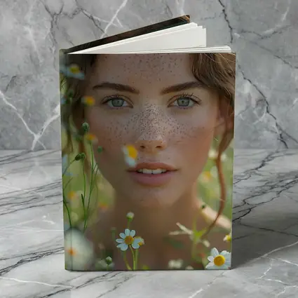 Freckled Woman Portrait Among Daisy Flowers