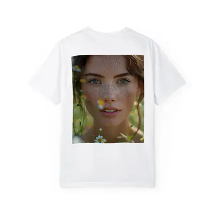Freckled Woman Portrait Among Daisy Flowers