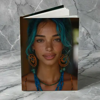 Boho Woman Teal Hair Blue Beaded Necklace