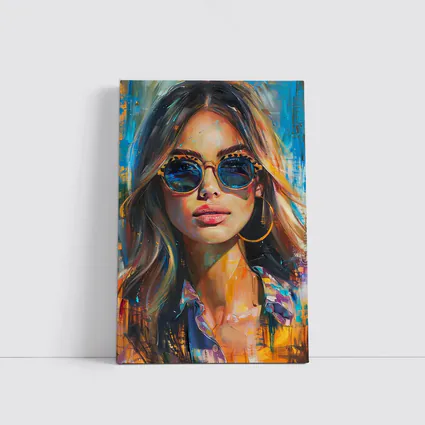 Woman With Sunglasses Colorful Oil Painting Art