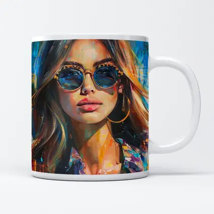 Woman With Sunglasses Colorful Oil Painting Art