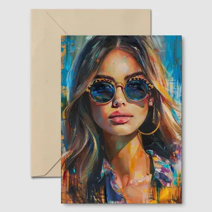 Woman With Sunglasses Colorful Oil Painting Art