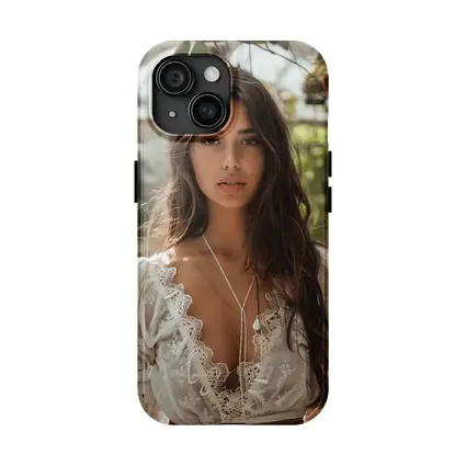 Young Woman White Lace Top Greenhouse Setting