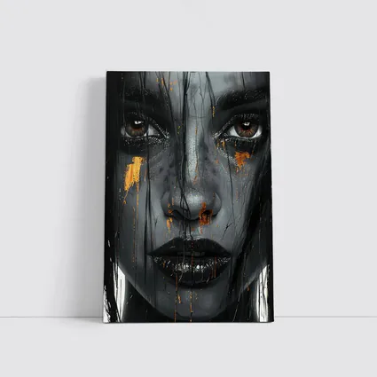 Dark Female Portrait Gold Paint Drips Abstract